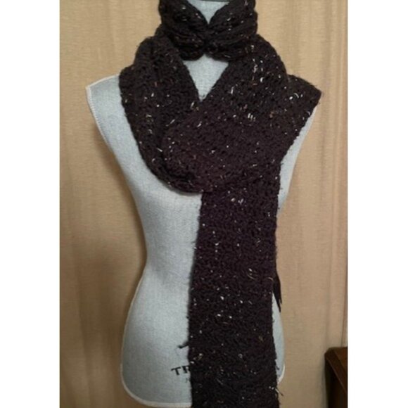 Handmade Knitted Scarf, Headband, Hand Warmers - Black speckled 3 piece set - Picture 1 of 3